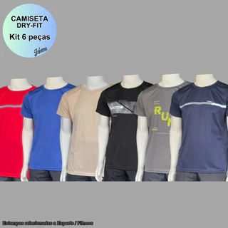 Camiseta Dry-Fit Esporte Fitness Treino - Kit 6 Peças Lote - Adulto e Nobre