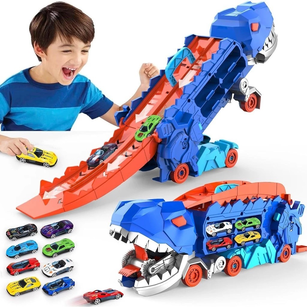 Carro Dinossauro Caminhão Engole Carros, Rampa Veloz + 4 Carrinhos ...