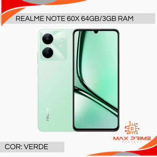 Realme Note 60X 4G, 64GB/3GB RAM, 128GB/4GB RAM Processador Octacore Unisoc T612, Bateria 5000Mah, Versão Global