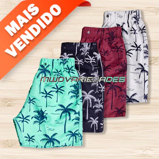 KIT 3 Short COLORIDSAS Bermuda Moda Praia Coqueiros Estilo Mauricinho Relaxado - 3 BOLSO
