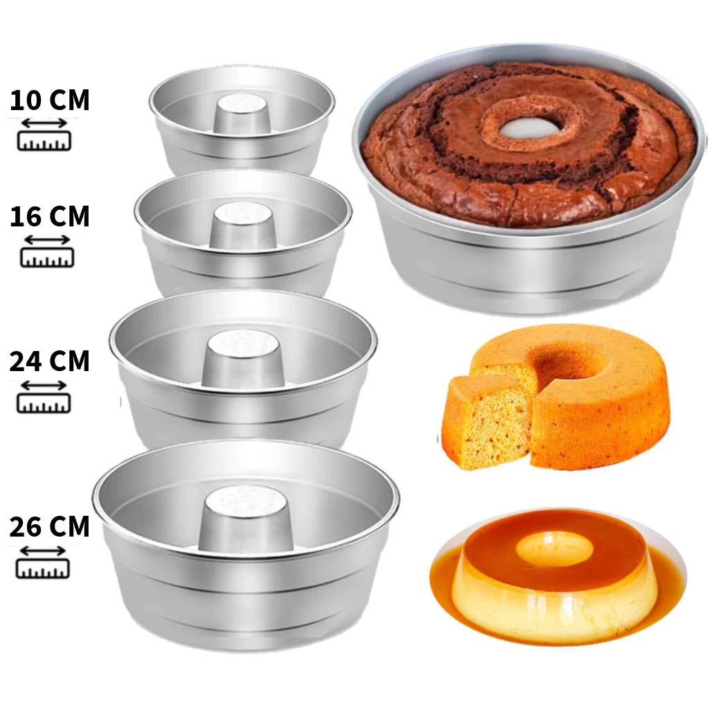 Forma para Bolo de Alumínio com Furo Central – Conjunto de Tamanhos ...