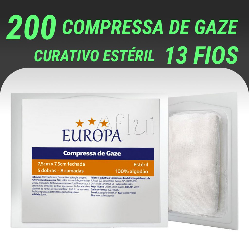 Compressa de Gaze Estéril 13 Fios Hidrófila 200 Unidades Europa ...