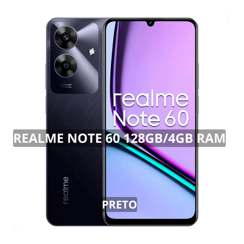 Realme Note 60 4G, Versão Global, 128GB + 4GB RAM, Câmera 32MP