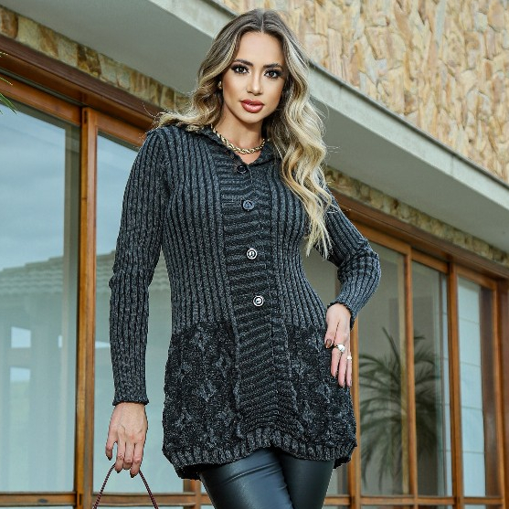 Blusa de Frio Feminina, Casaco De Tricot Com Gola de Pelúcia, Kimono em Tricot Tendência 2023 Quentinho.