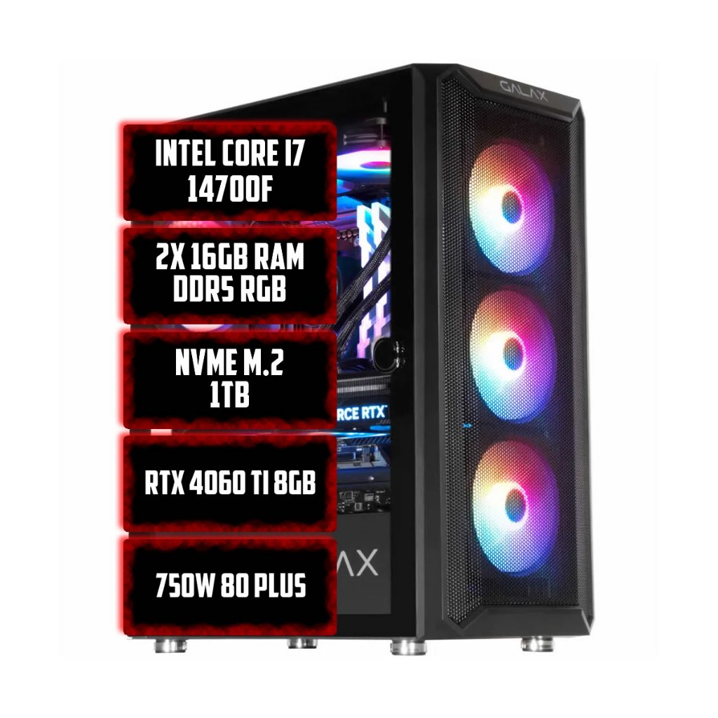 PC Gamer Intel Core i7 14700F | RTX 4060 Ti 8GB | 16GB DDR5 | NVMe