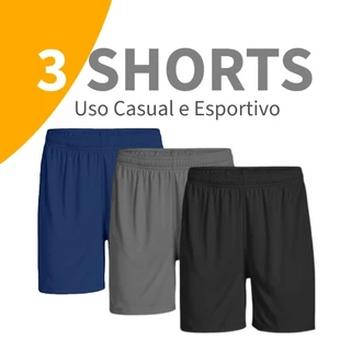 Shorts Masculinos Jersey Kit 3 Unidades Para Academia Treino Futebol e Casual