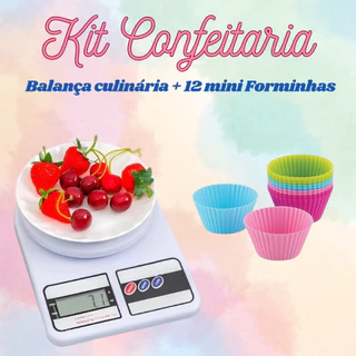 KIT Balança Digital Culinária 24x16,5Cm E 12 Mini Forminhas De CupCake 6,5x3X4,5Cm Para Sua Cozinha em Oferta na Shopee