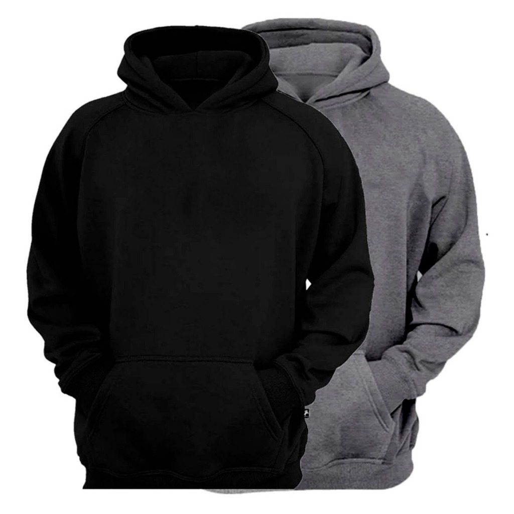 Kit 2 Moletom Canguru Unissex Com Capuz Algodão Flanelado Liso Sem Estampa Feminino e Masculino frio