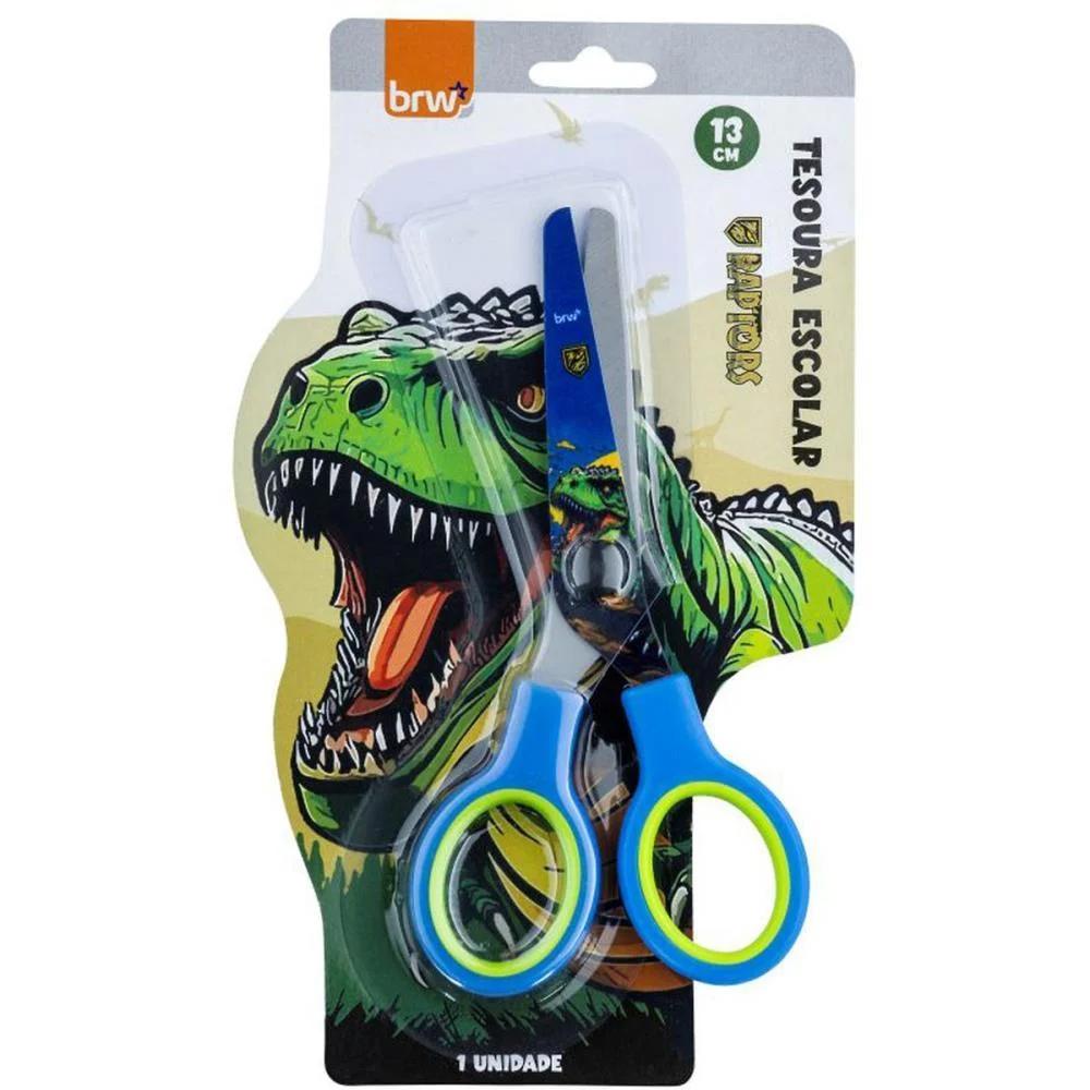 Tesoura Escolar Infantil Dinoussauro Corte Redondo 13cm BRW | Infantil ...