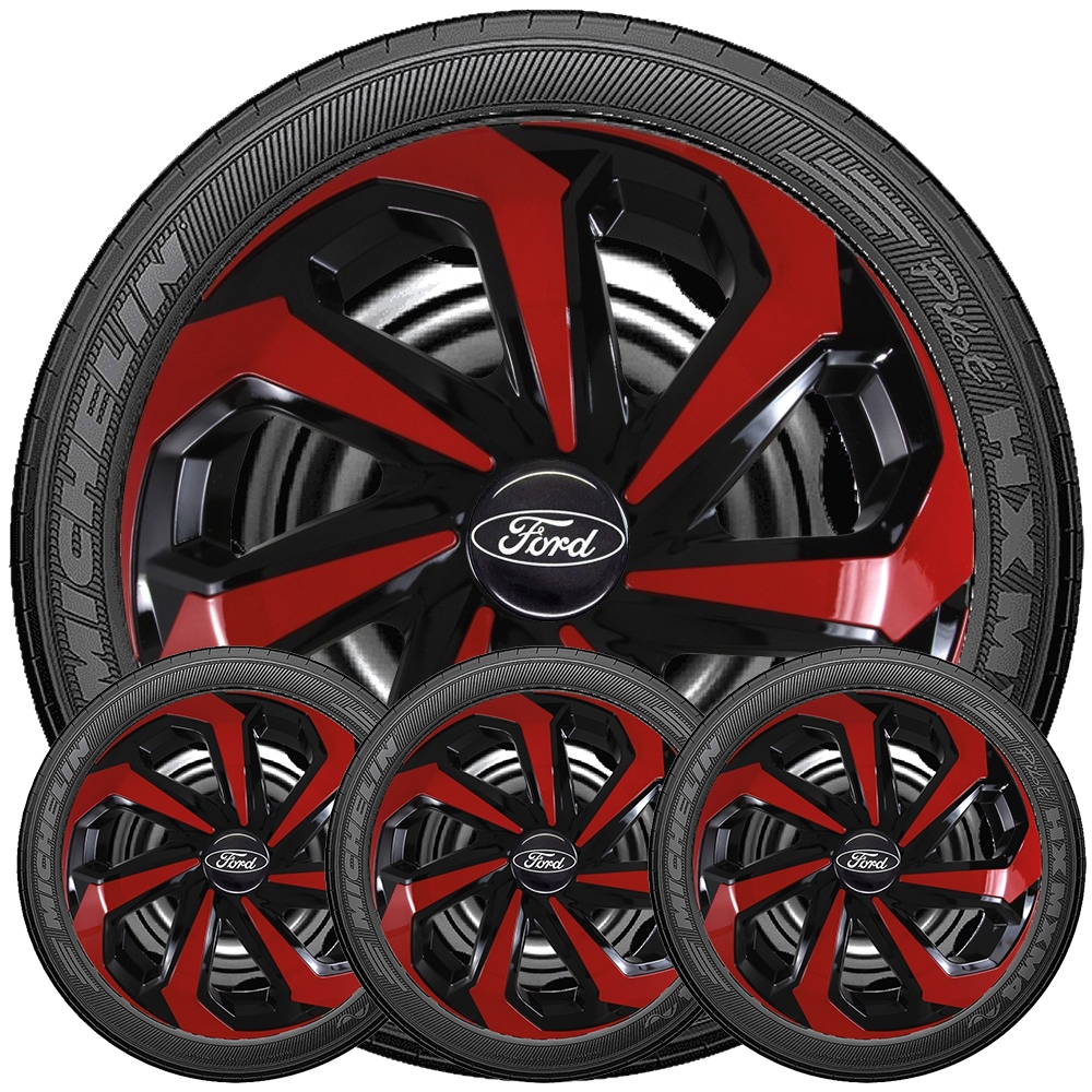 Kit 4 Calotas Esportivas Aro 14 Linnha Spider Cor Preto Com Vermelho ...