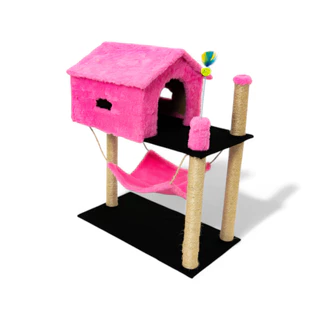 Arranhador Para Gato Casinha Com Rede 2 Andares Luxo