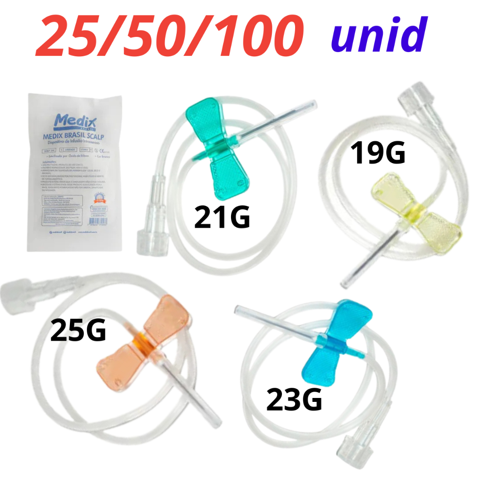 Scalpe Simples 19G/21G/23G/25G Medix 25/50/100 Unid (scalp)