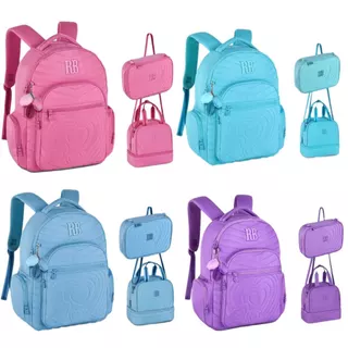 KIT Mochila Escolar Rebecca Bonbon Soft com Matelassê 17,5"+Lancheria+Estojo Coleção 2025 Juvenil