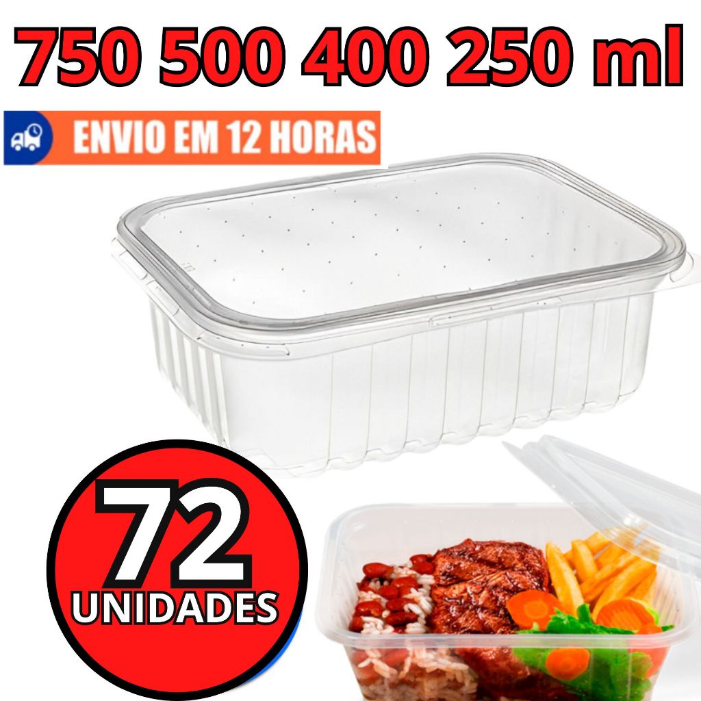 Pote Embalagem Marmita Descartavel Rentagular Plastico 500ml 400ml 250ml 750 ml Melhor Preço