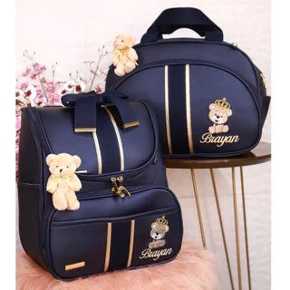 KIT BOLSA MATERNIDADE DE LUXO BORDADO - TEMA: URSO (2 PEÇAS) PERSONALIZAMOS