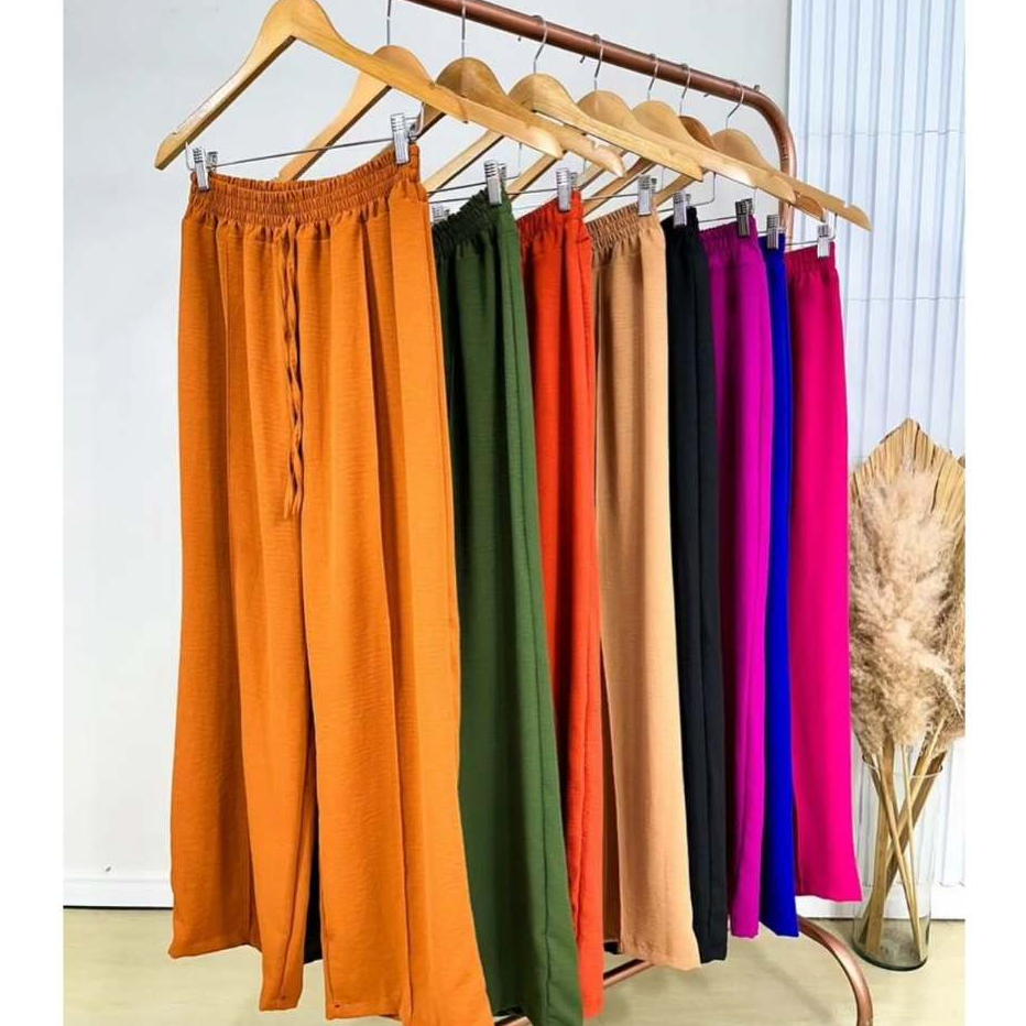 Calça Pantalona Feminina Cintura Alta Com Bolso Tecido Duna