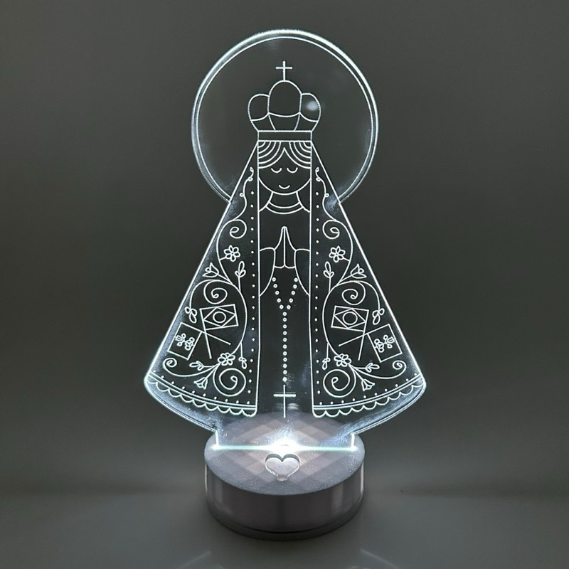 Luminária Nossa Senhora Aparecida LED 3D ABAJUR a Bateria ou USB