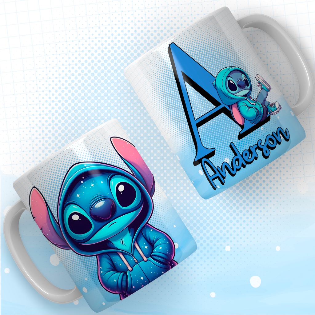 Caneca Personalizada Stitch Com Nome Alfabeto Azul | Shopee Brasil