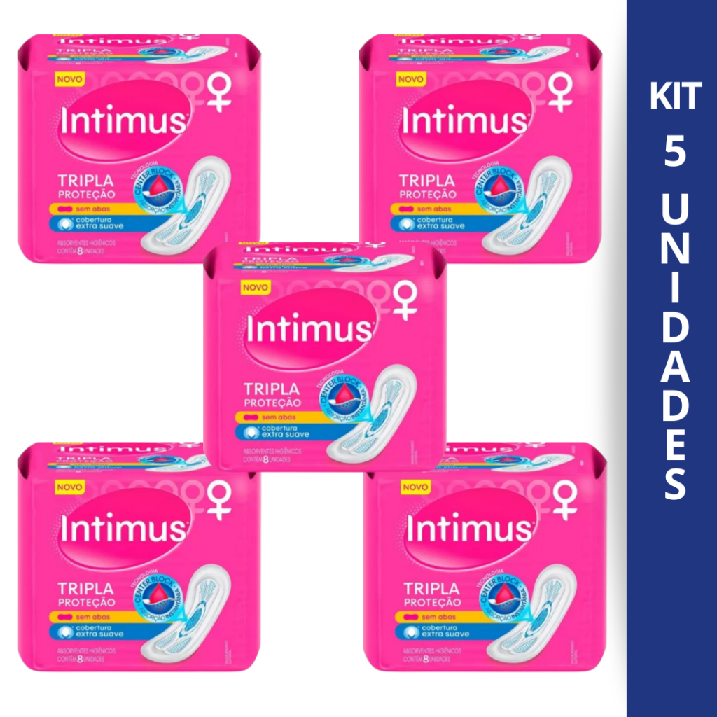 Kit 5 Absorvente Intimus Tripla Proteção Suave Sem Abas Com 8Un ...