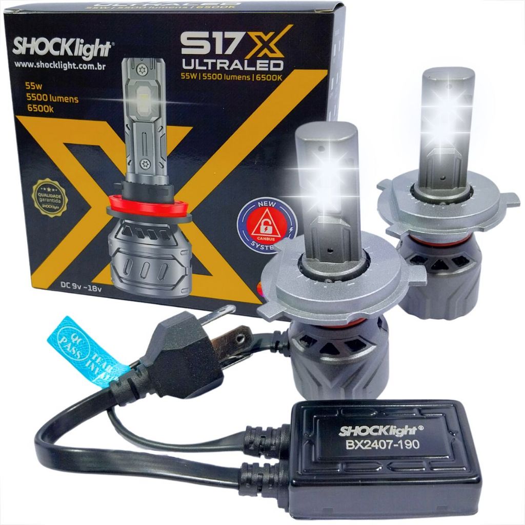 LÂMPADA ULTRA LED SHOCKLIGHT 55W S17 NANO H4 6000K C/ CANBUS FORTE SEM ...