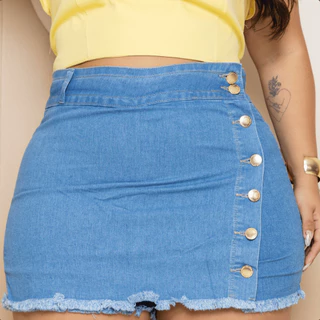 Short saia Jeans Plus Size Feminino, Cintura Alta, Com Lycra