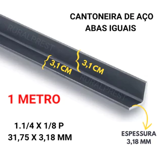 CANTONEIRA DE FERRO 1.1/4 X 1/8 P ABAS IGUAIS ( 31,75 X 3,18 MM) - 1 PEÇA DE 1 METRO