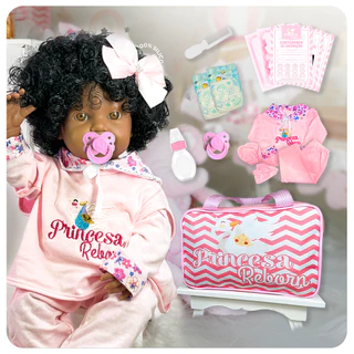 Boneca Bebê Reborn Silicone Negra Pode Dar Banho + Itens Bolsa