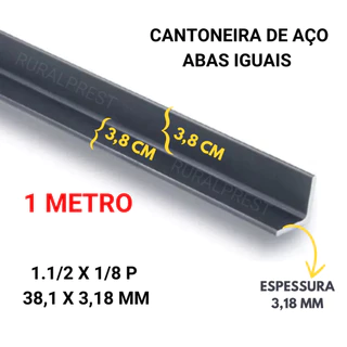 CANTONEIRA DE FERRO 1.1/2 X 1/8 P ABAS IGUAIS - ( 38,10 X 3,18 MM ) - 1 PEÇA DE 1 METRO