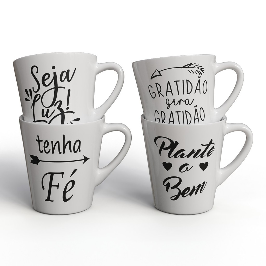 Kit 12 Xicaras Canecas Porcelana Branca Com Frases Motivacionais ...