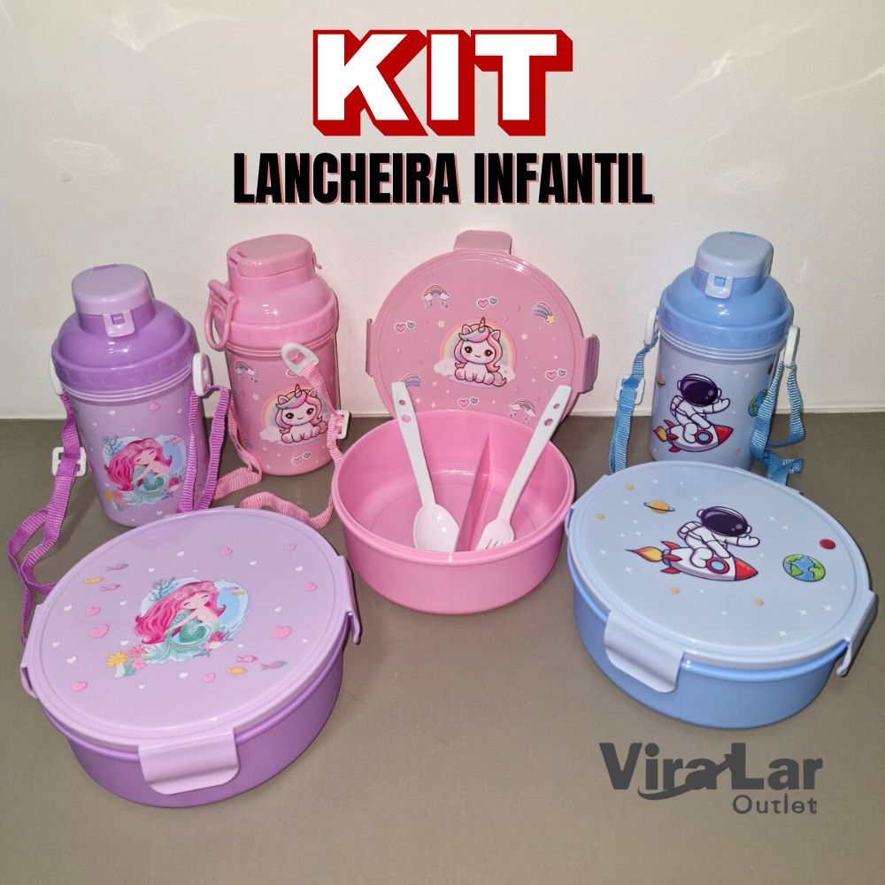 Kit Lancheira Marmita Infantil Com Divisória + Talheres + Garrafa 500ml ...