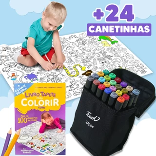 Conjunto De Canetas Marcadora Canetinhas Coloridas Kit Com Ponta Dupla +  Livro Tapete Para Colorir em Oferta na Shopee