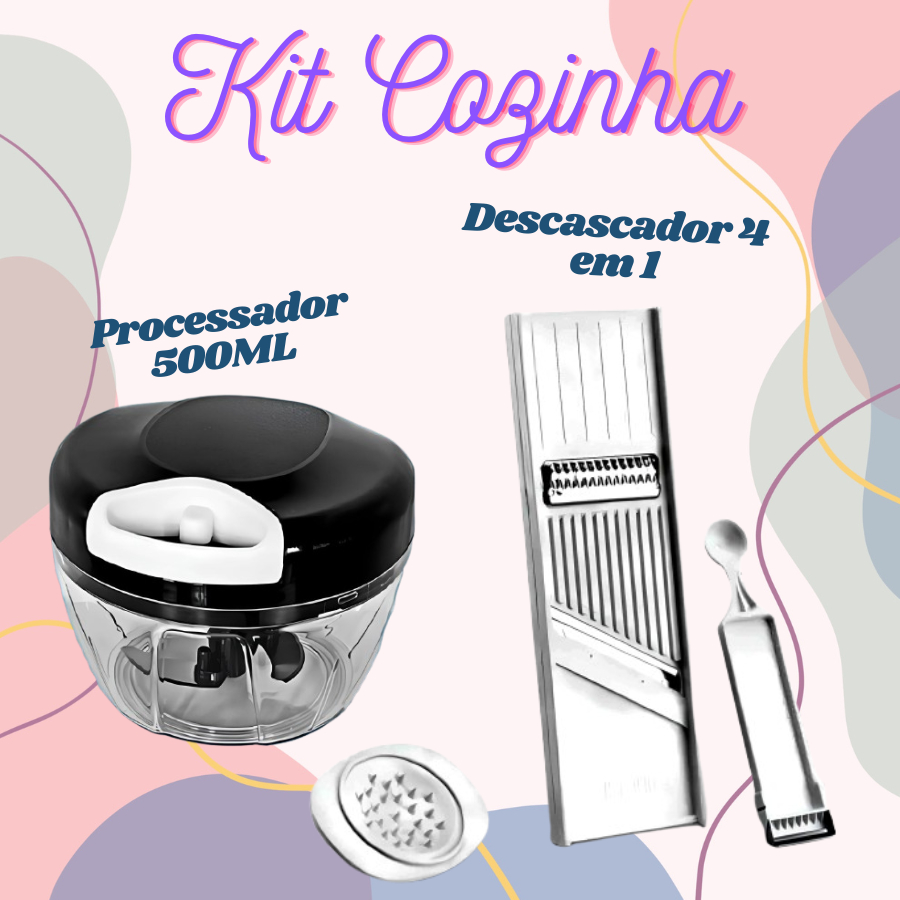 KIT Processador 500ML De 3 Lâminas E Descascador 4 Em 1 Para