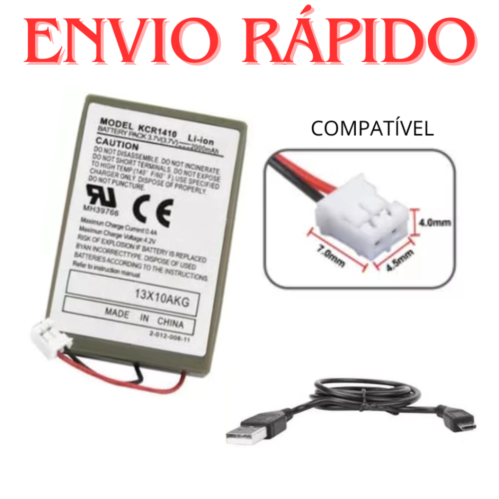 Bateria P/ Controle Playstation 4 Ps4 2000mah + Cabo Usb