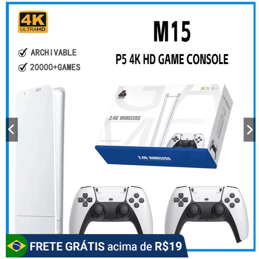 Videogame M15 PRO Game Stick 64GB +20000 Jogos Clássicos e 2 Controles ...