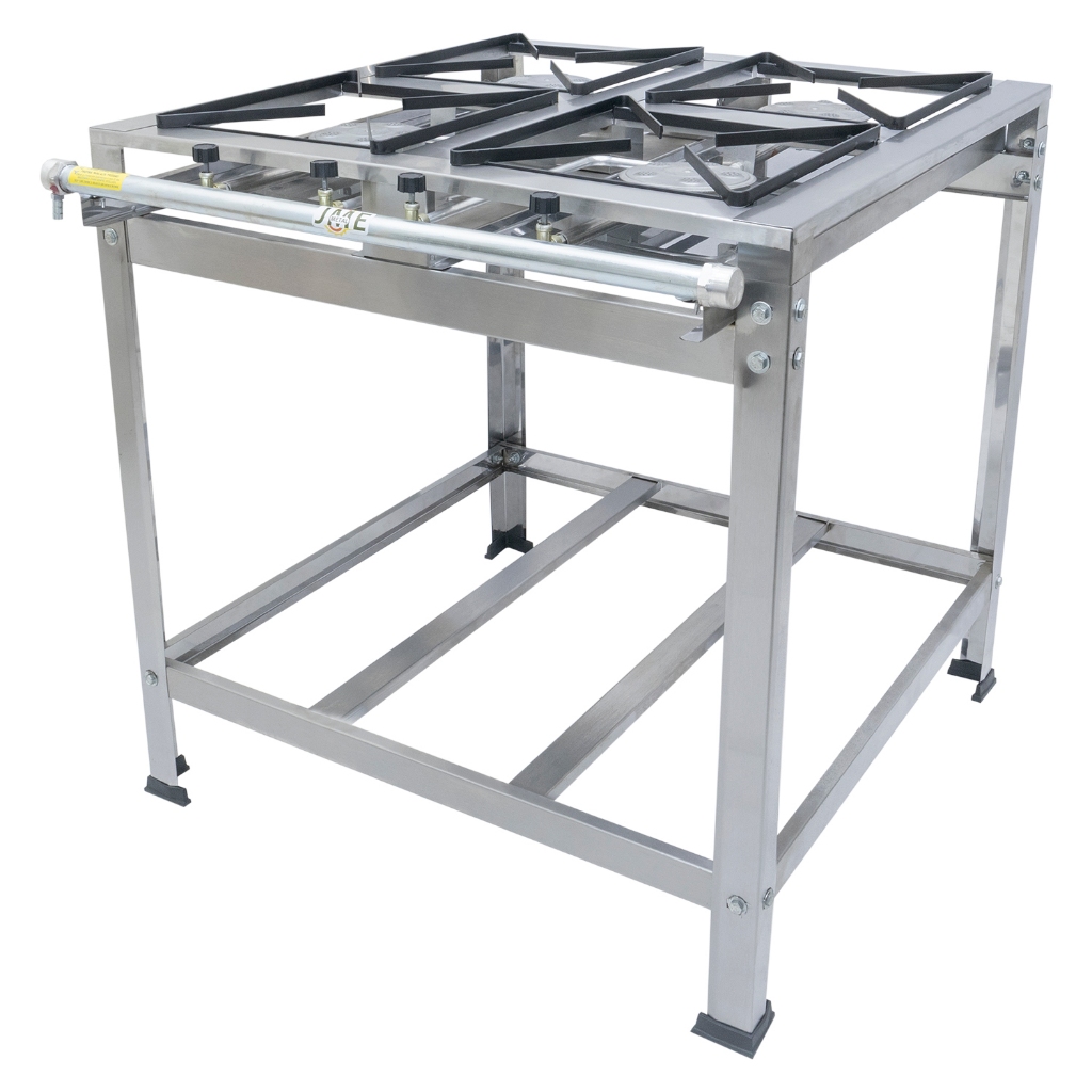 Fogão 4 Bocas Industrial Inox De Piso 30x30 Com Acessórios