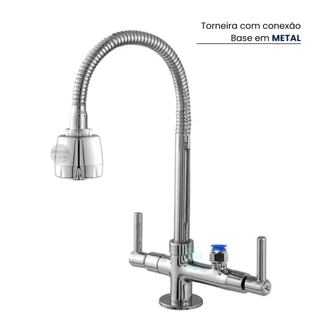 Torneira Sem Filtro Bancada e Parede Gourmet Inox Flexível Com Conexão Para Purificador