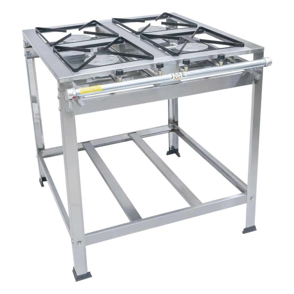 Fogão 4 Bocas 30x30 Industrial Inox De Piso Com Acessórios