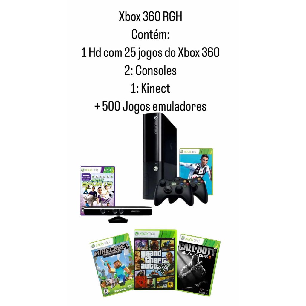 Xbox 360 desbloqueado rgh Com 2 Controle 1 kinect 250gb Com Varios ...