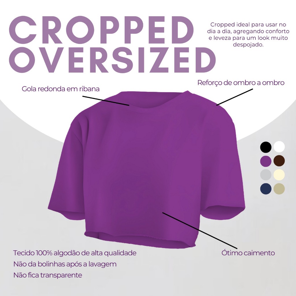 Blusa Cropped Feminina Larguinho Oversized Básica Liso Algodão MP