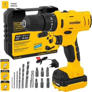 Parafusadeira Furadeira Com Impacto Profissional 12V PFV120I Bivolt + Broca Bits Maleta Vonder