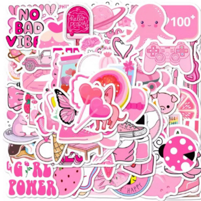 25/50/100 pcs adesivos figurinhas stickers de COR ROSA | Shopee Brasil