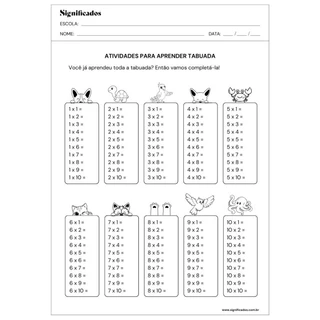 Kit 70 Atividades diferentes tabuadas de multiplicação - Folha A4