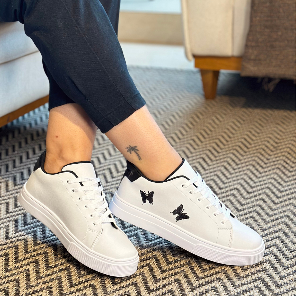Tênis Feminino Casual Branco Borboleta Estilo Shoes