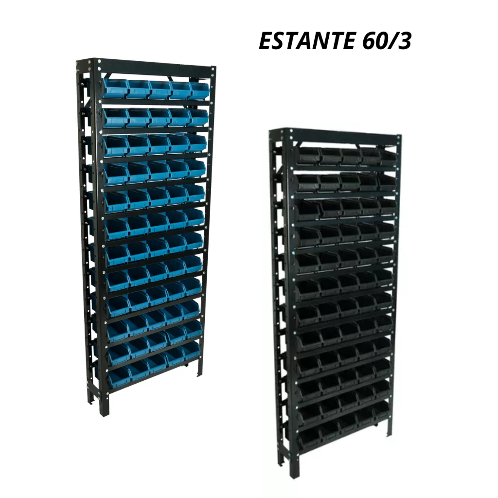 Estante Gaveteiro Black 60/3 Completa Com 60 Caixas Bin N3 AZUL OU PRETA