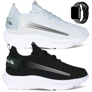 Kit 2 pares Tênis Masculino Leve Confortável Academia + Relógio Digital