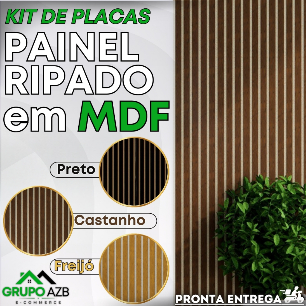 20 Placas MDF Painel Ripado 53x15cm Revestimento de Parede Adesivo Para ...