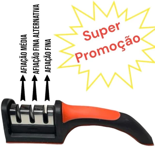 Amolador e Afiador para Faca, Tesoura Profissional com 3 Níveis de Afiadores em Aço Inox em Oferta na Shopee