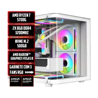 PC GAMER AMD WHITE RYZEN 7 5700G 16GB 3200MHZ NVME 512GB 600W BIVOLT RADEON VEGA 8
