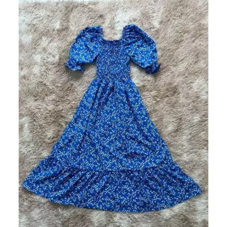 Vestido Feminino Longa Manga Princesa Estampado Flor moda Evangélica