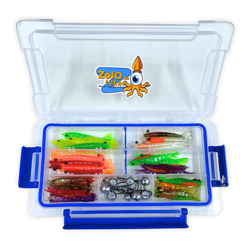 kit Camarão Artificial 41 pçs com caixa Marine MS250 + 30 Camarões